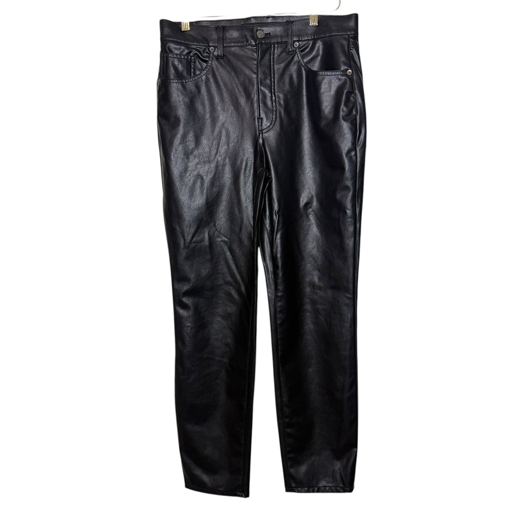 Veronica Beard Ryleigh Slim Straight High Rise Faux Leather Black Pants Women 10